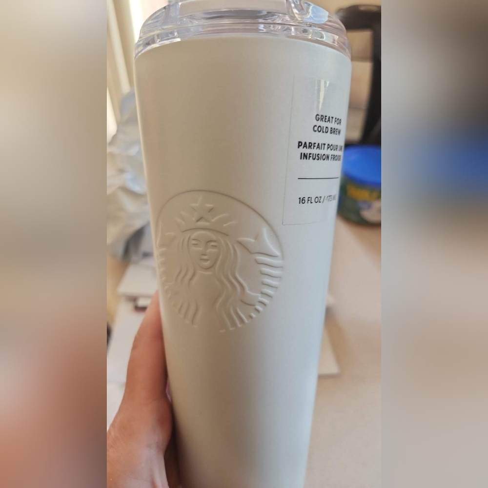 Starbucks Stainless Steel Tumbler in Pearlescent Off White 16 Oz Grande Cup